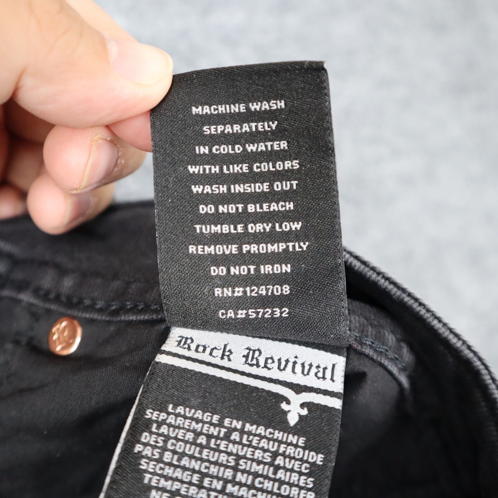 Rock Revival Moto Men Black Distressed Biker Jeans Slim Fit Ribbed Details READ - Picture 13 of 16